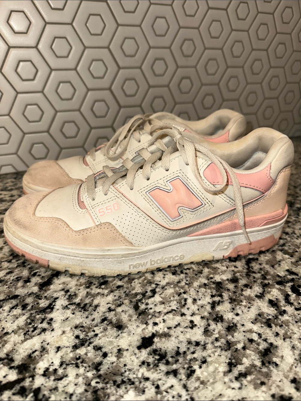 New Balance White Sneakers with Pink Trim